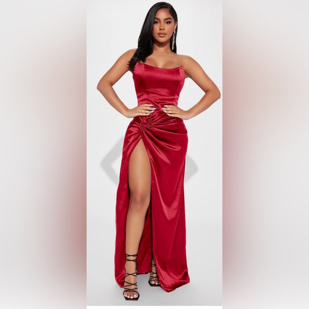 NWT Fashion Nova Teagan Satin Maxi dress wine red sz XL formal‎ party
